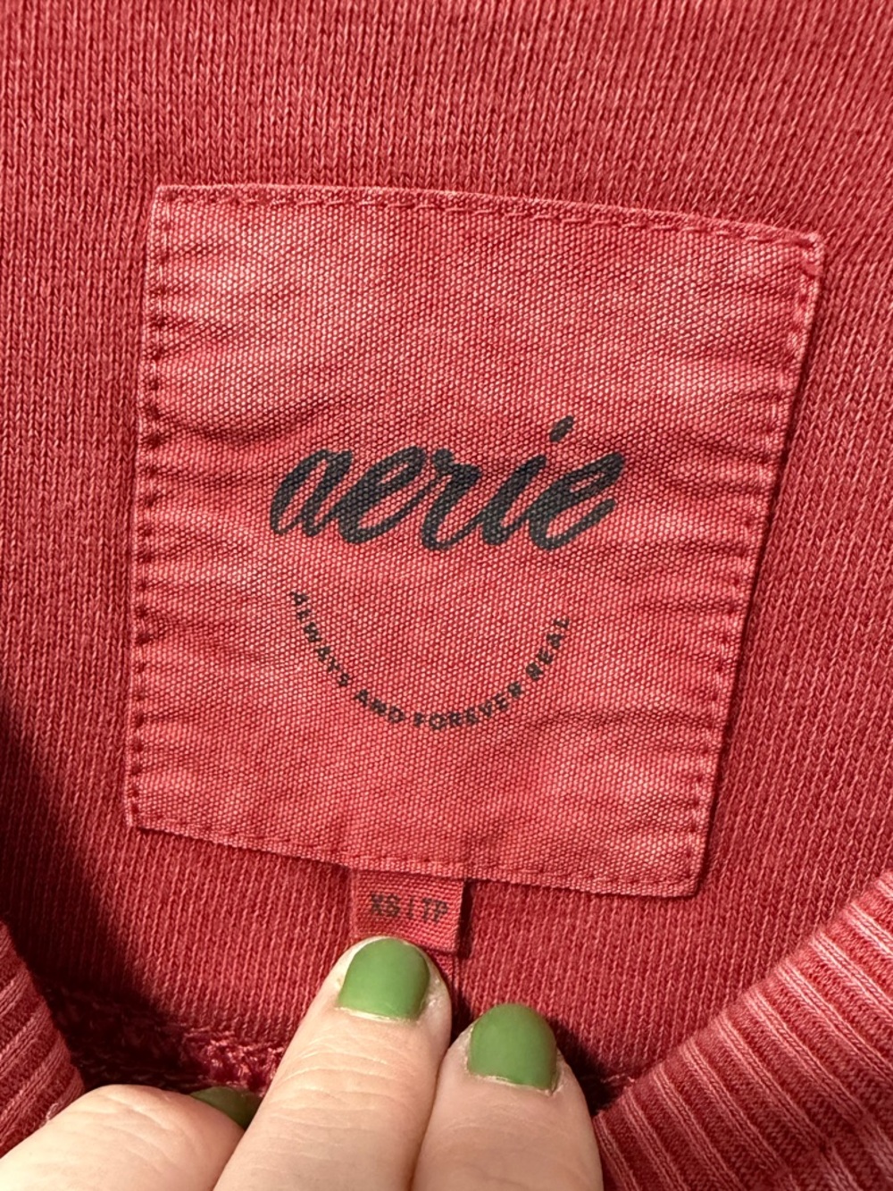 Aerie Oversized Red Sweatshirt with Lace Elbow Detail | Size XS | Like New - Picture 3 of 4